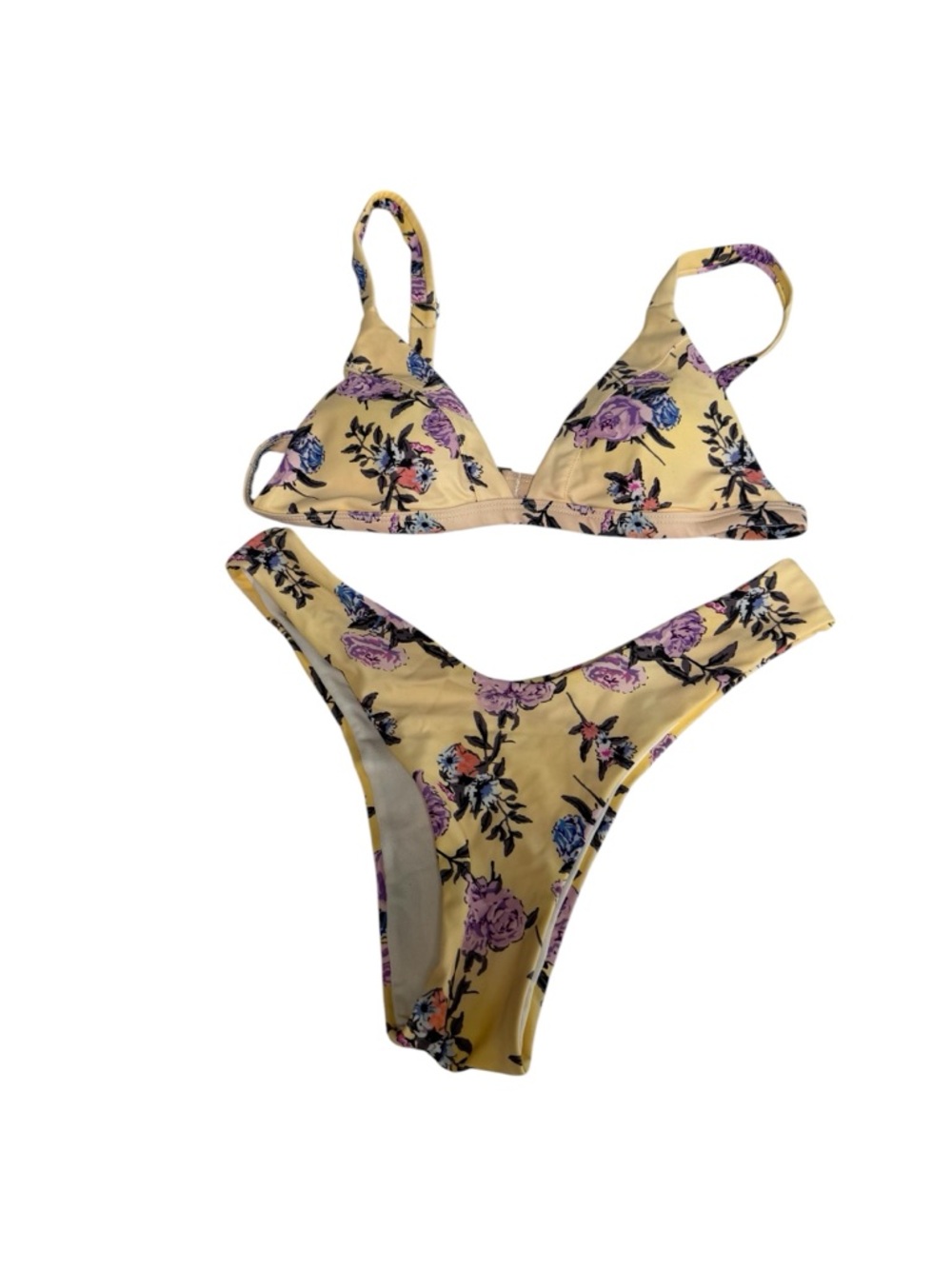 Zaful‎ Yellow Floral Triangle high leg Bikini Set size small
